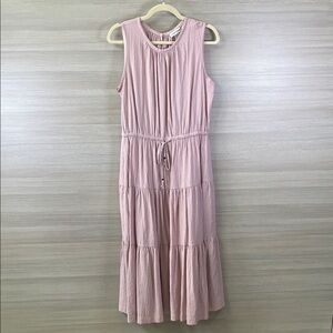 Calvin Klein Sleeveless Tiered Dusty Rose Maxi Dress Crinkle Material size 12
